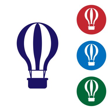 Beyaz arka plan üzerinde izole mavi sıcak hava balon simgesi. Hava taşımacılığı için seyahat etmek. Renk simgesi daire düğmeleri ayarlayın. Vektör çizim