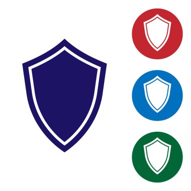 Beyaz arka plan üzerinde izole mavi kalkan kutsal kişilerin resmi. İşareti koru. Vektör çizim