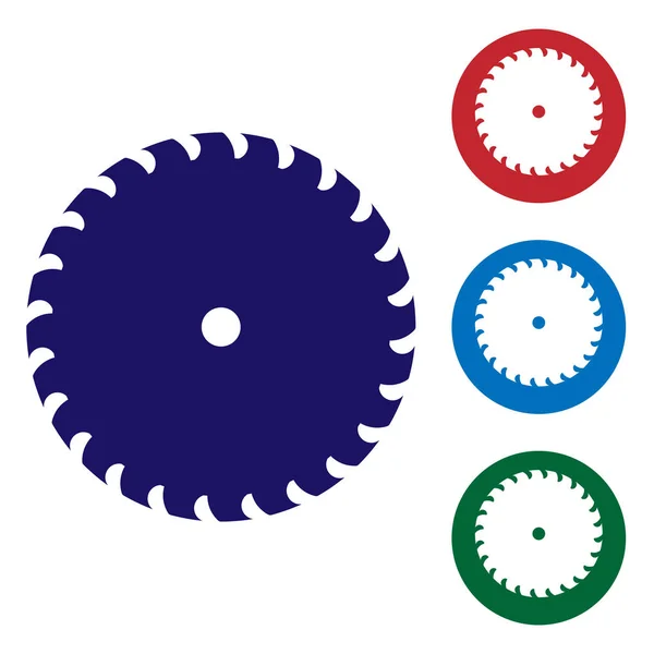 Blauwe cirkelzaag blade pictogram geïsoleerd op een witte achtergrond. Zag wiel. Stel de kleur pictogram in cirkel knoppen. Vectorillustratie — Stockvector