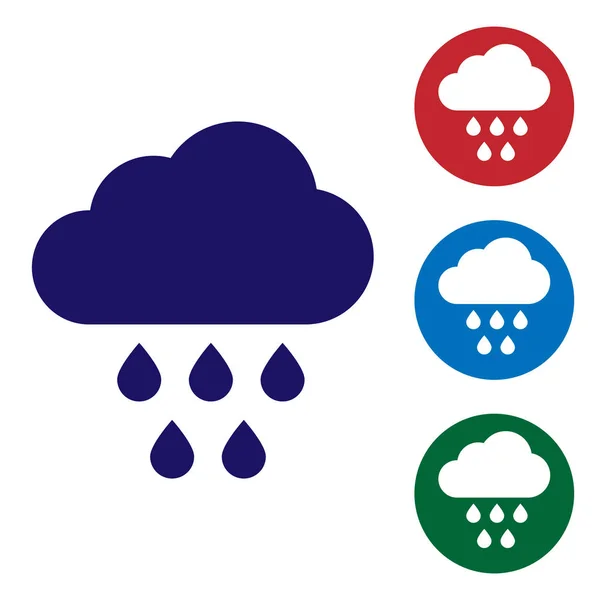 Blaue Wolke mit Regensymbol auf weißem Hintergrund. Regenwolken Niederschlag mit Regentropfen. Vektorillustration — Stockvektor