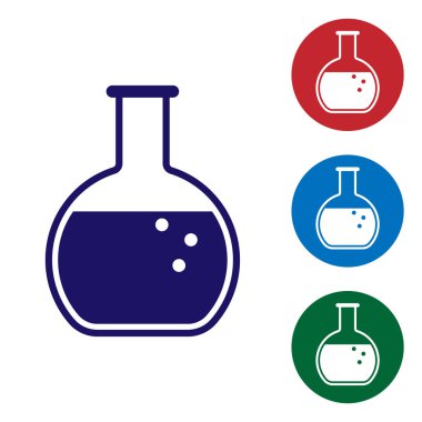 Mavi tüp ve şişesi - beyaz arka plan üzerinde izole kimya laboratuvar test simgesi. Renk simgesi daire düğmeleri ayarlayın. Vektör çizim