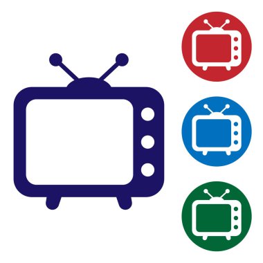 Beyaz arka plan üzerinde izole mavi Tv kutsal kişilerin resmi. Televizyon işareti. Vektör çizim