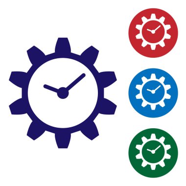 Beyaz arka plan üzerinde izole mavi zaman yönetimi kutsal kişilerin resmi. Saat ve dişli işareti. Vektör çizim