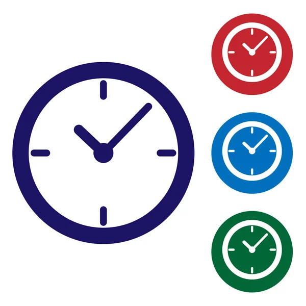 Icono del reloj azul aislado sobre fondo blanco. Ilustración vectorial — Vector de stock