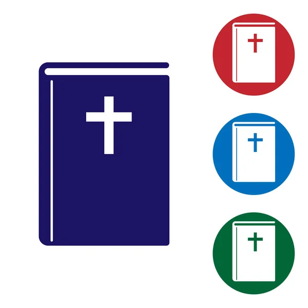 Icône bleue du livre de la Sainte Bible isolée sur fond blanc. Illustration vectorielle — Image vectorielle