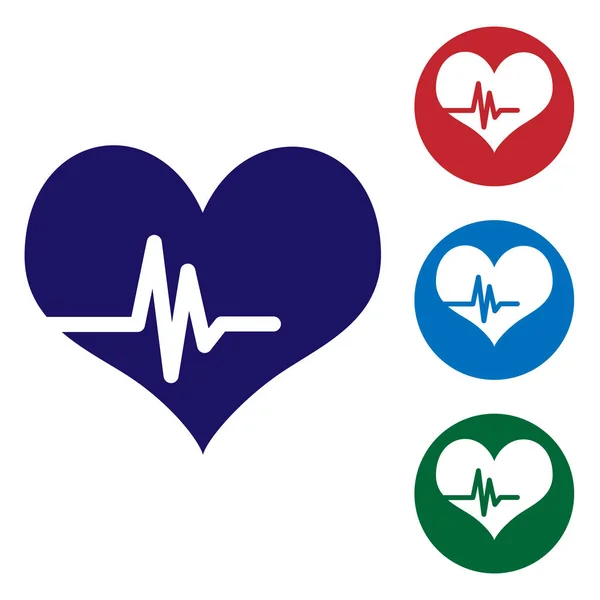 Icona della frequenza cardiaca blu isolata su sfondo bianco. Segno di battito cardiaco. Icona del polso cardiaco. Icona del cardiogramma. Illustrazione vettoriale — Vettoriale Stock