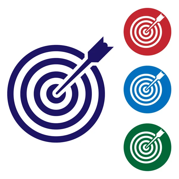 Blaues Ziel mit Pfeil-Symbol auf weißem Hintergrund. Dartscheibe Schild. Bogenschießen. Dartscheibe. Geschäftszielkonzept. Vektorillustration — Stockvektor
