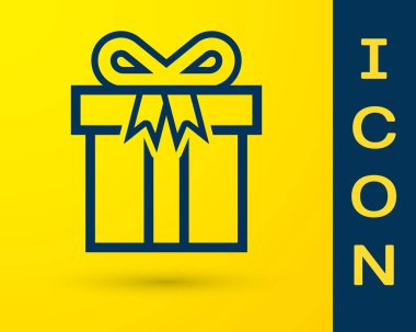 Hediye kutusu simgesi üzerinde sarı arka plan izole mavi. Vektör çizim