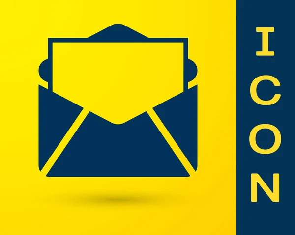 Sarı arka plan üzerinde izole mavi mektup ve e-posta kutsal kişilerin resmi. Zarf simgesi e-posta. E-posta iletisi işareti. Vektör çizim — Stok Vektör