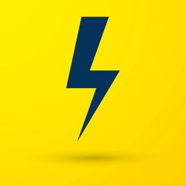 Sarı arka plan üzerinde izole mavi yıldırım cıvata kutsal kişilerin resmi. Flash simgesi. Ücretsiz flash simgesi. Thunder cıvata. Grev aydınlatma. Vektör çizim