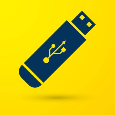 Sarı arka plan üzerinde izole mavi Usb birden parlamak götürmek kutsal kişilerin resmi. Vektör çizim