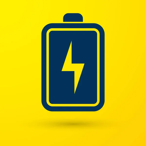 Icona batteria blu isolata su sfondo giallo. Simbolo fulmine. Illustrazione vettoriale — Vettoriale Stock