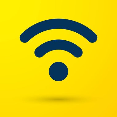 Wi-Fi Kablosuz internet ağ simgesi simgesi üzerinde sarı arka plan izole mavi. Vektör çizim
