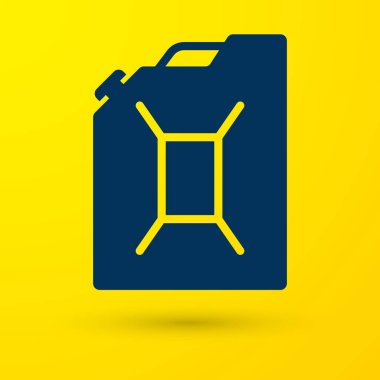 Benzin simgesinin üzerinde sarı arka plan izole mavi kutu. Dizel benzin simgesi. Vektör çizim