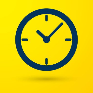 Saat simgesi üzerinde sarı arka plan izole mavi. Vektör çizim