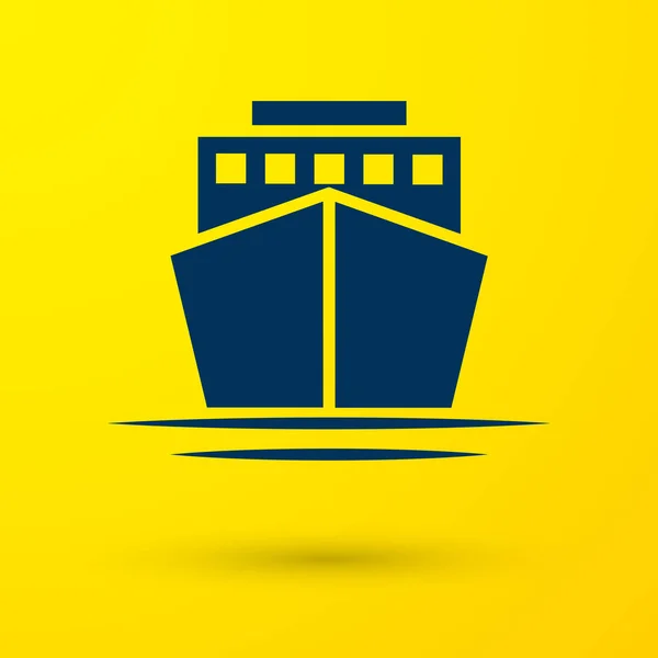 Ícone azul do navio isolado no fundo amarelo. Ilustração vetorial — Vetor de Stock