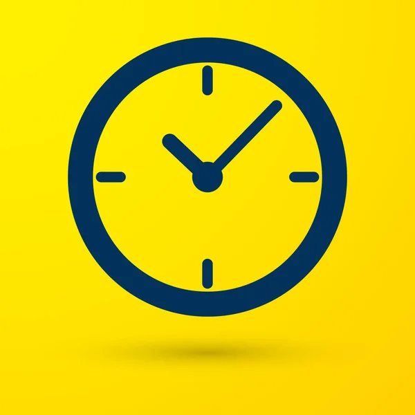 Blue Clock icon isolated on yellow background. Vector Illustration — Stock Vector