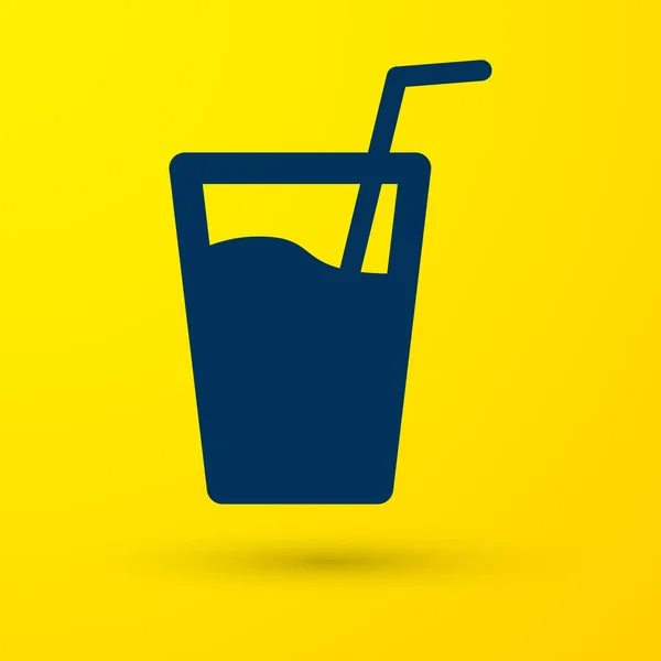 Verre bleu avec de l'eau et un tube pour boire icône isolé sur fond jaune. Du verre soda. Illustration vectorielle — Image vectorielle