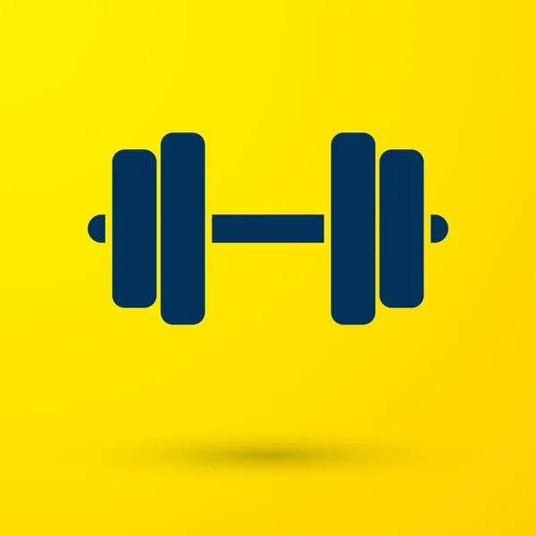 Blue Dumbbell icon isolated on yellow background. Muscle lifting icon, fitness barbell, gym icon, sports equipment symbol, exercise bumbbell. Vector Illustration — Stock Vector