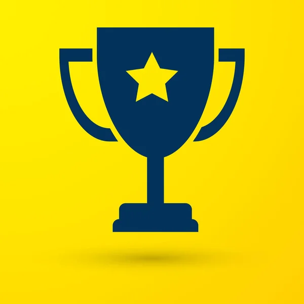 Blaues Pokal-Symbol auf gelbem Hintergrund. Auszeichnungssymbol. Meisterpokal. Vektorillustration — Stockvektor