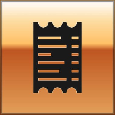 Siyah kağıt çek ve mali kontrol simgesi altın arka planda izole edildi. Kağıt baskı çeki, makbuz ya da fatura. Vektör İllüstrasyonu