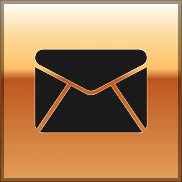 Schwarzes Umschlagsymbol isoliert auf goldenem Hintergrund. E-Mail-Nachricht Brief Symbol. Vektorillustration — Stockvektor