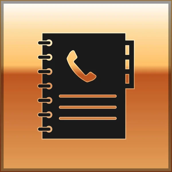 Ikona knihy černá telefonu izolované na zlatém podkladu. Adresář. Telefonní adresář. Vektorové ilustrace — Stockový vektor