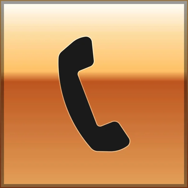 Black Telephone handset icon isolated on gold background. Phone sign. Vector Illustration — Stock Vector