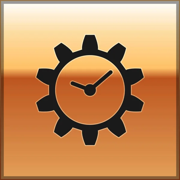 Svart Time Management ikonen isolerad på guld bakgrunden. Klocka och redskap logga. Vektorillustration — Stock vektor