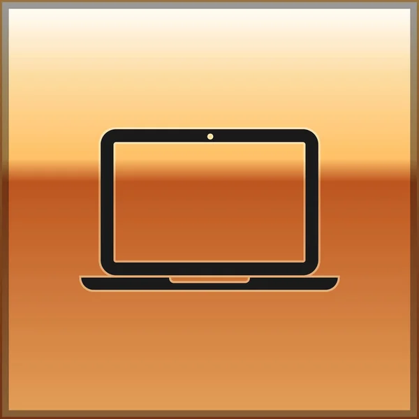 Schwarzes Laptop-Symbol isoliert auf goldenem Hintergrund. Computer-Notizbuch mit leerem Bildschirm. Vektorillustration — Stockvektor