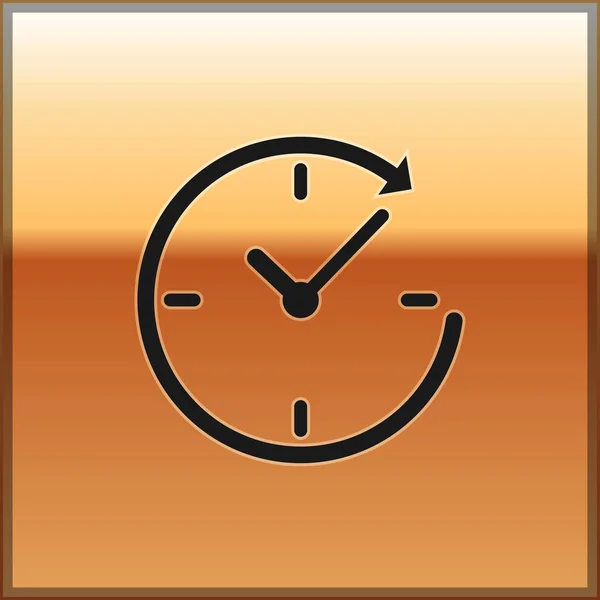Černé hodiny ikona se šipkou izolovaný na zlatém podkladu. Symbol hodin. Obálku otočit ikonu šipky a čas. Vektorové ilustrace — Stockový vektor