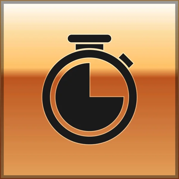 Icona cronometro nero isolato su sfondo oro. Un timer temporale. Illustrazione vettoriale — Vettoriale Stock