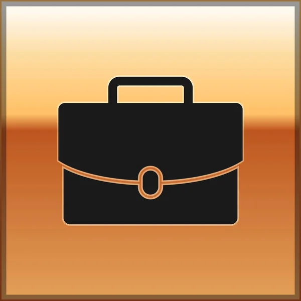 Schwarzes Aktenkoffer-Symbol auf goldenem Hintergrund. Geschäftszeichen. Geschäftsportfolio. Vektorillustration — Stockvektor