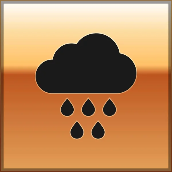 Nube negra con icono de lluvia aislado sobre fondo dorado. precipitación de nubes de lluvia con gotas de lluvia. Ilustración vectorial — Archivo Imágenes Vectoriales