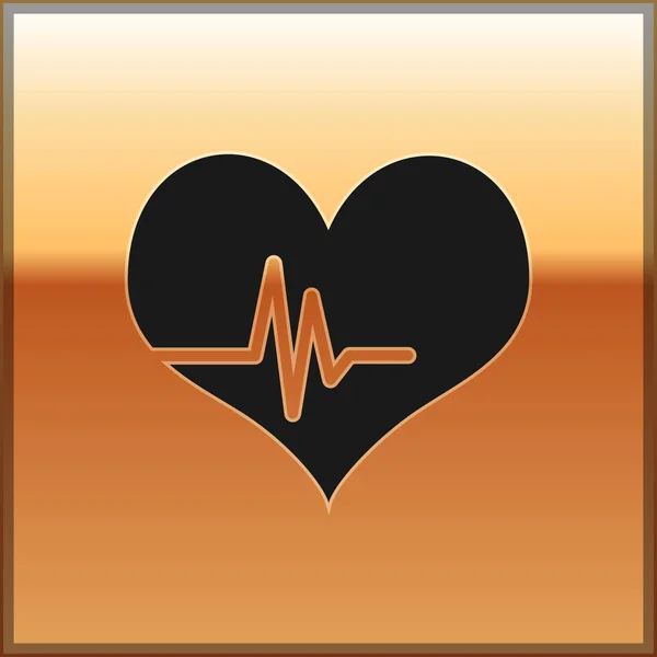 Black Heart rate icon isolated on gold background. Heartbeat sign. Heart pulse icon. Cardiogram icon. Vector Illustration — Stock Vector