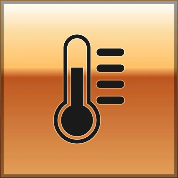 Black Thermometer icon isolated on gold background. Vector Illustration — Stock Vector