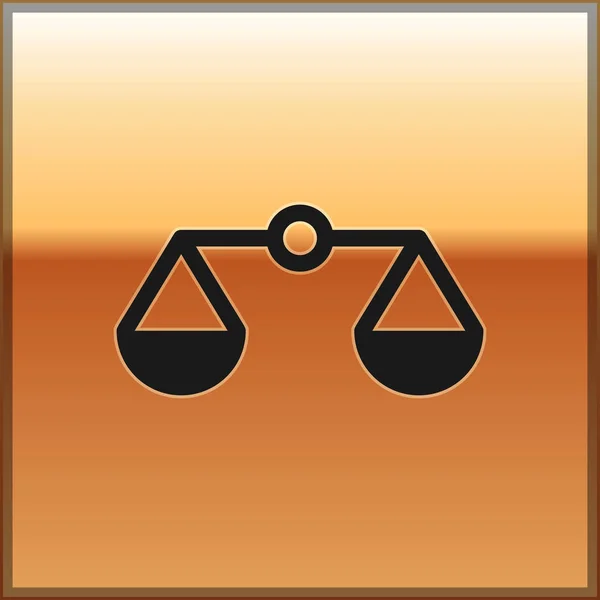 Escalas pretas de ícone de justiça isolado em fundo dourado. Símbolo do Tribunal de Justiça. Sinal da balança. Ilustração vetorial —  Vetores de Stock