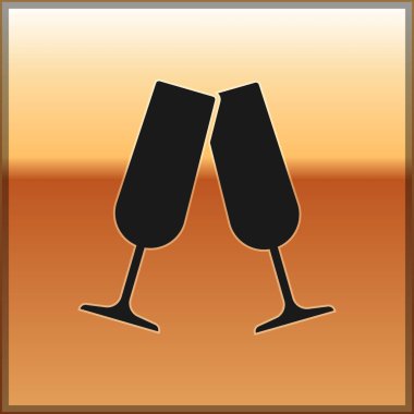 Siyah gözlük şampanya simgesinin üzerinde altın arka plan izole. Vektör çizim