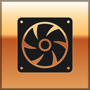 Altın arka plan üzerinde izole siyah bilgisayar soğutucu kutsal kişilerin resmi. PC donanım fan. Vektör çizim