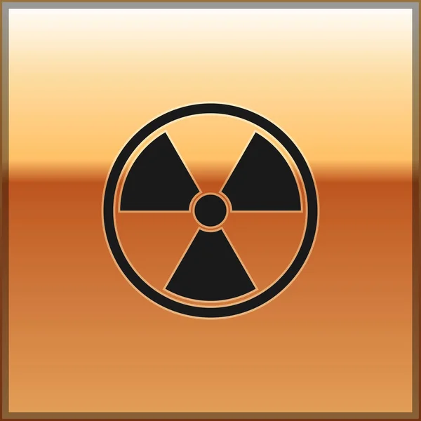 Icône Radioactive noire isolée sur fond or. Symbole toxique radioactif. Radiation Signal de danger. Illustration vectorielle — Image vectorielle