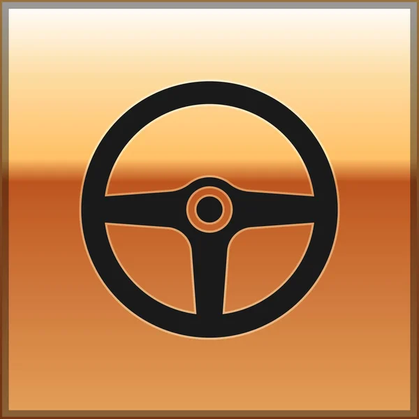 Icono del volante negro aislado sobre fondo dorado. Icono de rueda de coche. Ilustración vectorial — Archivo Imágenes Vectoriales
