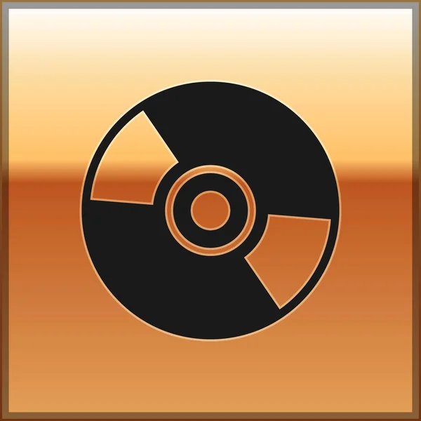 Fekete Cd vagy Dvd lemez ikonra elszigetelt arany háttér. Compact disc jele. Vektoros illusztráció — Stock Vector