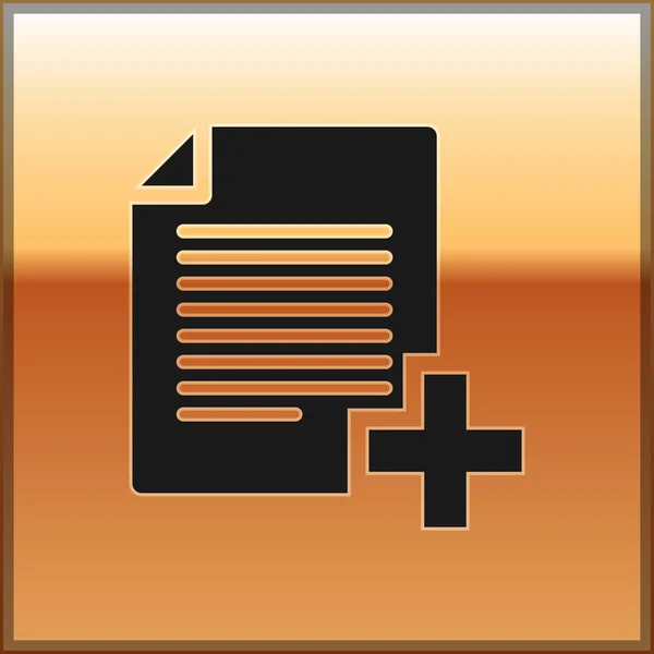 Negro Añadir nuevo icono de archivo aislado sobre fondo dorado. Copia el icono del documento. Ilustración vectorial — Archivo Imágenes Vectoriales