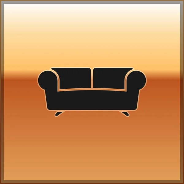 Ícone de sofá preto isolado em fundo dourado. Ilustração vetorial — Vetor de Stock