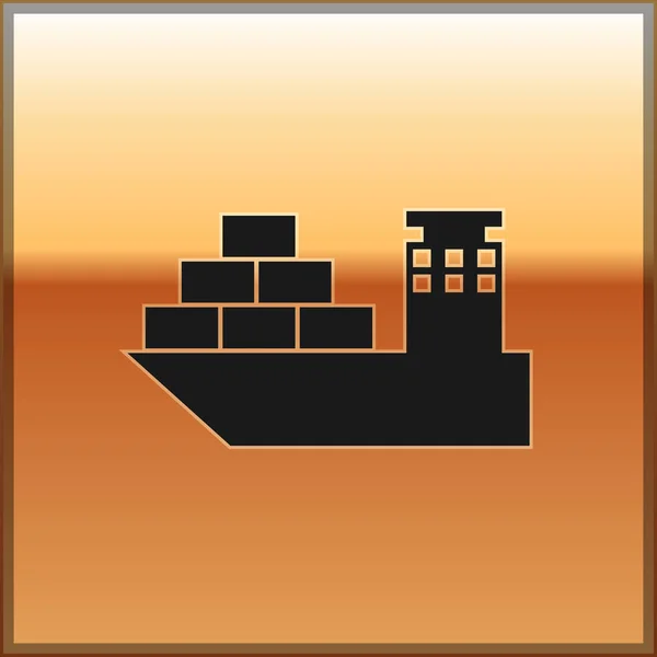 Siyah kargo gemi simgesi üzerinde altın arka plan izole. Vektör çizim — Stok Vektör