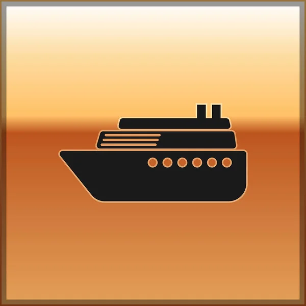 Altın arka plan üzerinde izole siyah gemi simgesi. Vektör çizim — Stok Vektör