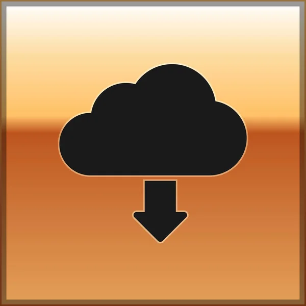 Ícone de download Black Cloud isolado em fundo dourado. Ilustração vetorial — Vetor de Stock