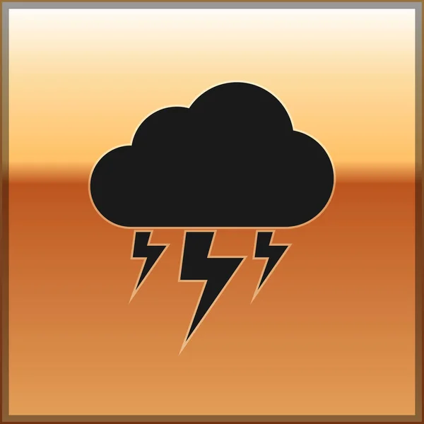 Black Storm icon isolated on gold background. Cloud and lightning sign. Weather icon of storm. Vector Illustration — Stock Vector