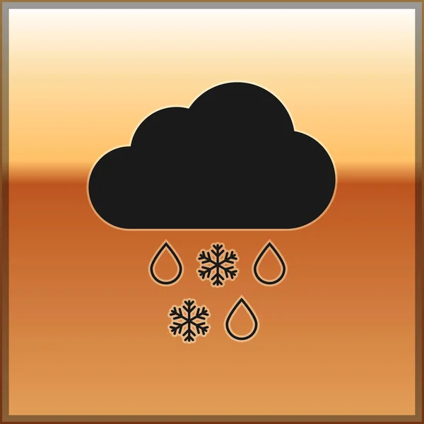 Nube negra con icono de nieve y lluvia aislado sobre fondo dorado. Icono del clima. Ilustración vectorial — Archivo Imágenes Vectoriales