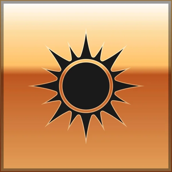 Ícone Black Sun isolado em fundo dourado. Ilustração vetorial — Vetor de Stock